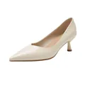 Elegant cream pointed-toe pumps with soft leather texture and stylish kitten heels. - 35 / Off White