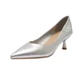 Elegant silver pointed-toe leather pumps with low kitten heels for professional office wear - 35 / Silver