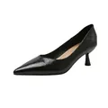 Elegant black pointed-toe high heels with glossy crinkled leather finish for office - 35 / Black