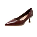Elegant burgundy patent leather pointed-toe kitten heel pump for office commute. - 35 / Red