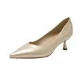 Elegant champagne gold pointed-toe kitten heels with metallic texture for office - Champagne