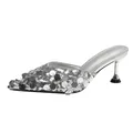 Elegant silver sequin pointed toe kitten heel mules for women with shimmering finish - 34 / Silver
