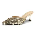 Elegant gold sequin pointed-toe mules featuring a stylish kitten heel for women's fashion - 34 / Light gold