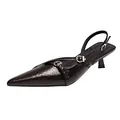 Elegant French pointed-toe slingback heels in black patent leather with silver buckles - 40 / Brown