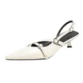 Elegant off-white pointed toe slingback kitten heels featuring decorative buckle straps - 40 / Off White