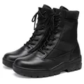 Schwarze taktische Kampfstiefel aus Leder für Herren, ideal für Wandern und Winter - 40 / Dicke Sohle Rutschfester Kampfstil (J1329) / Schwarz