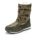 Children's warm army green camouflage snow boots with thick fleece lining and Velcro strap - 27 / Army Green Camouflage