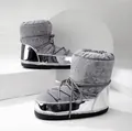 Grey snakeskin pattern and silver metallic moon boots for women winter outdoor snow wear - 37/38 / S-04 Cloth Crocodile Gray