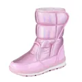 Roze glanzende gewatteerde wintersneeuwlaars voor kinderen met warme fleece voering - Felroze