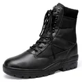 Stivali tattici neri alti in vera pelle e nylon per escursioni all'aperto - 38 / Stile Patchwork Pelle Nylon (J1328) / Nero