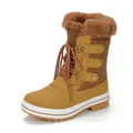 Bottes de neige grandes pointures pour femmes avec doublure chaude en fourrure et semelle plate - 36 / Kaki