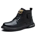 Professional black high-top breathable safety work boots for men with anti-slip rubber sole - 38 / Black