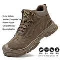Brown leather safety work boots with anti-smash and anti-puncture steel toe protection - 37 / Four Seasons Style (2355) / Khaki