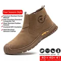 Brown suede insulated safety work boots for men with anti-smash plastic toe cap - 37 / All-Season Style (2263) / Camel