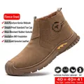Scarpe antinfortunistiche in camoscio marrone da uomo con fodera calda e suola isolata - 37 / Stile Foderato in Peluche (2263) / Cammello