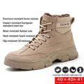 Durable tan suede high-top safety work boot with steel toe and warm winter fleece lining - 36 / 2033 Fleece-lined Style / Sand