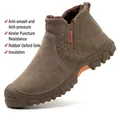 Winter-Sicherheitsschuhe für Herren aus braunem Wildleder mit warmem Fleecefutter - 37 / 2027 Fleece-Gefüttert / Khaki