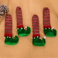 Festliche Weihnachts-Elfenbein-Stuhlhussen mit rot-grünen Streifen für Tischbeine - Grüner Stil (1er-Pack)