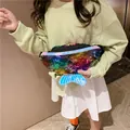 Fashionable colorful sequined children's waist bag with a cute fishtail design on model - Black