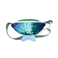 Sequin fish tail waist bag for kids with adjustable strap and iridescent trim - Green