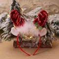 Festive Christmas headband detail with red glittery reindeer antlers and white faux fur - Classic Red Large Headband