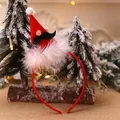 Close-up of Christmas headband featuring red Santa hat with white fur and black mustache - Moustache Hat Headband