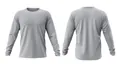 Detailed front and back views of a premium light grey athletic long-sleeved sport shirt - Gray