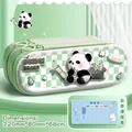 Close-up of 3D panda pencil case showing cute bear design and size details - Panda Beibei (3D Style) / Double Layer / Mint Green