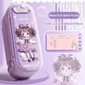 Large capacity purple 3D cartoon pencil case for girls with built-in class schedule card - MiaoGuo Sister (3D Style) / Double Layer / Purple