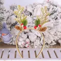 Festive gold glitter reindeer antler headband with Christmas decorations - Pine Needle & Mushroom Style / Gold Antler with Bell Style