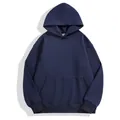 Oversized navy blue hooded sweatshirt made of premium 480G thick polar fleece fabric - S / Tops / Navy Blue
