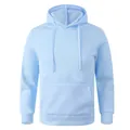 Premium light blue hooded sweatshirt with a kangaroo pocket for men and women. - S / Tops / Light Blue