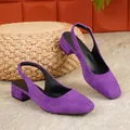 Elegant purple suede slingback pumps with adjustable ankle strap and low block heel - 36 / Purple