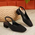 Detailed side view of black suede slingback pumps with comfortable 3cm block heel - 36 / Black