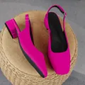 Elegant fuchsia pink square-toe slingback sandals with adjustable strap and low block heel - 36 / Rose Red