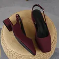 Elegant burgundy square toe slingback sandals with adjustable buckle and low block heel - Burgundy