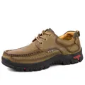 Durable brown men's casual leather driving shoes featuring an outdoor soft sole design - 38 / Lace-up Style (3238) / Khaki
