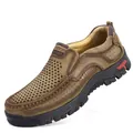 Men's breathable brown leather casual slip-on driving shoes with non-slip sole - 38 / Breathable Slip-on Style (3237) / Khaki