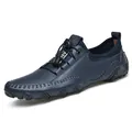 Donkerblauwe leren herenloafers met verstelbare veters voor comfortabel autorijden - 38 / Blauw