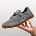 Grey breathable mesh men's casual shoes with flexible gum sole and handmade stitching. - 40 / Gray