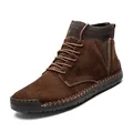 Stylish brown suede men's high-top winter boots with warm lining and rubber sole - 38 / Fleece Lined Style (7009) / Brown Fleece Lined