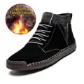 Black suede men's high-top boots with warm fleece lining and comfortable sock collar - 38 / Fleece Lined Style (7009) / Black Fleece Lined