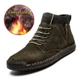Warm green suede men's ankle boot with knit collar and cozy fleece lining - 38 / Fleece Lined Style (7009) / Army Green Fleece Lined
