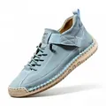 Premium light blue mid-top outdoor casual walking shoes with velcro strap for men and women - 38 / Lake Blue