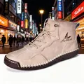Stylish men's mid-top Martin boots in beige leather with warm lining and Salkin logo detail - 38 / Martin Boots (999) / Beige