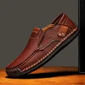 Hand-stitched brown leather loafers for men, casual driving shoes with slip-on design - 38 / Casual Martin Boots (9916) / Deep Brown