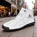 Stylish white casual mid-top Martin boots for men shown in a realistic street setting - 38 / Martin Boots (999) / White