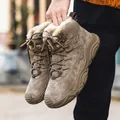 Durable men's khaki suede snow boots with thick warm faux fur lining for winter - 38 / Fleece-lined Style (8282) / Khaki