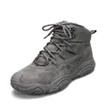 Heavy duty men's grey winter snow boots with thick anti-slip sole for the outdoors - 38 / Fleece Lined Style / Gray