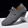 Grey suede men's casual loafers with drawstring closure and octopus style sole. - 40 / With Label / Gray (1205)